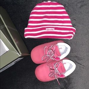 Infant  pink Timberlands w/ matching hat